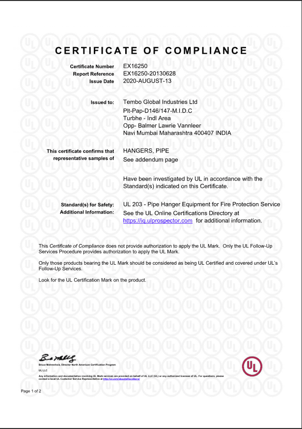 UL Listed Certificate 